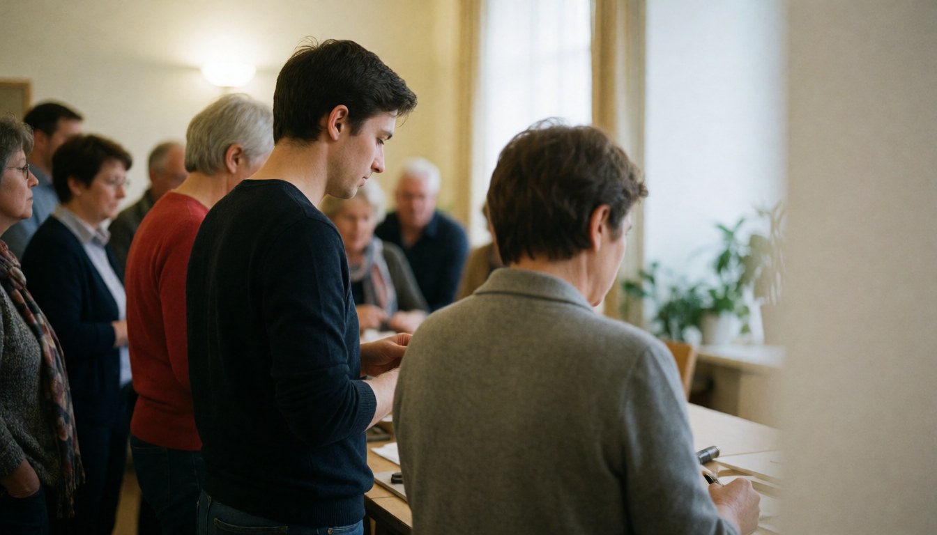 Adults engaging in dialogue and collaborative work during a community meeting in a professional center