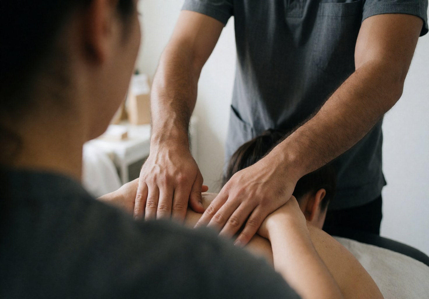 A beautician performs a relaxing facial massage on a female client in a professional salon setting