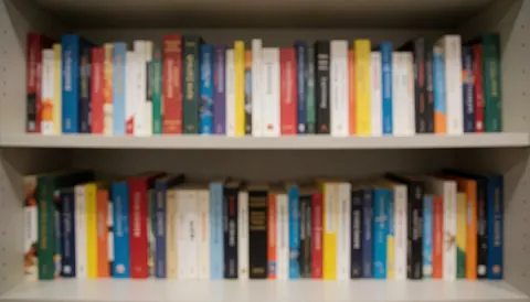 Two white shelves filled with books of various colors, neatly stacked in a bookstore or educational center.
