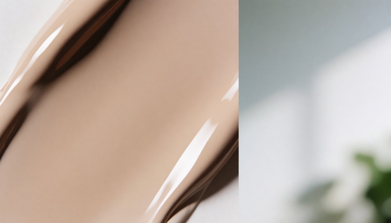 Soft beige abstract gradient background with ample copy space on the right, ideal for nail salon business text overlays