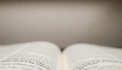 An open book page with blurry text, ideal for representing reading, studying, or educational content.
