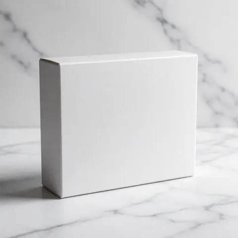Modern white box placed on a polished marble surface, ideal for displaying dental products in a clean and professional setting