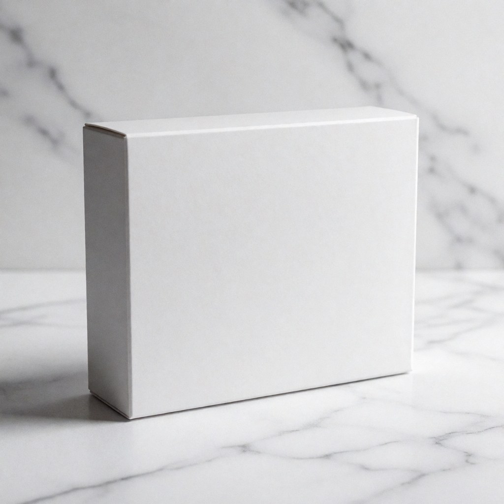 Modern white box placed on a polished marble surface, ideal for displaying dental products in a clean and professional setting