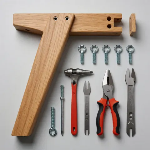 Wood furniture assembly kit containing tools and screws for furniture assembly and repair