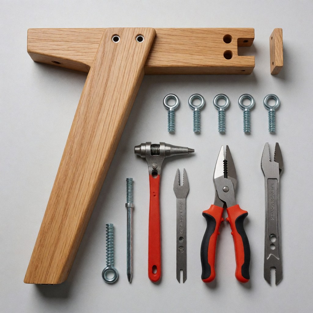 Wood furniture assembly kit containing tools and screws for furniture assembly and repair