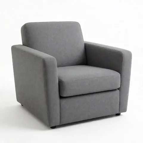 Modern gray upholstered chair with clean lines and visible fabric texture, suitable for living room, dining area, or office use.