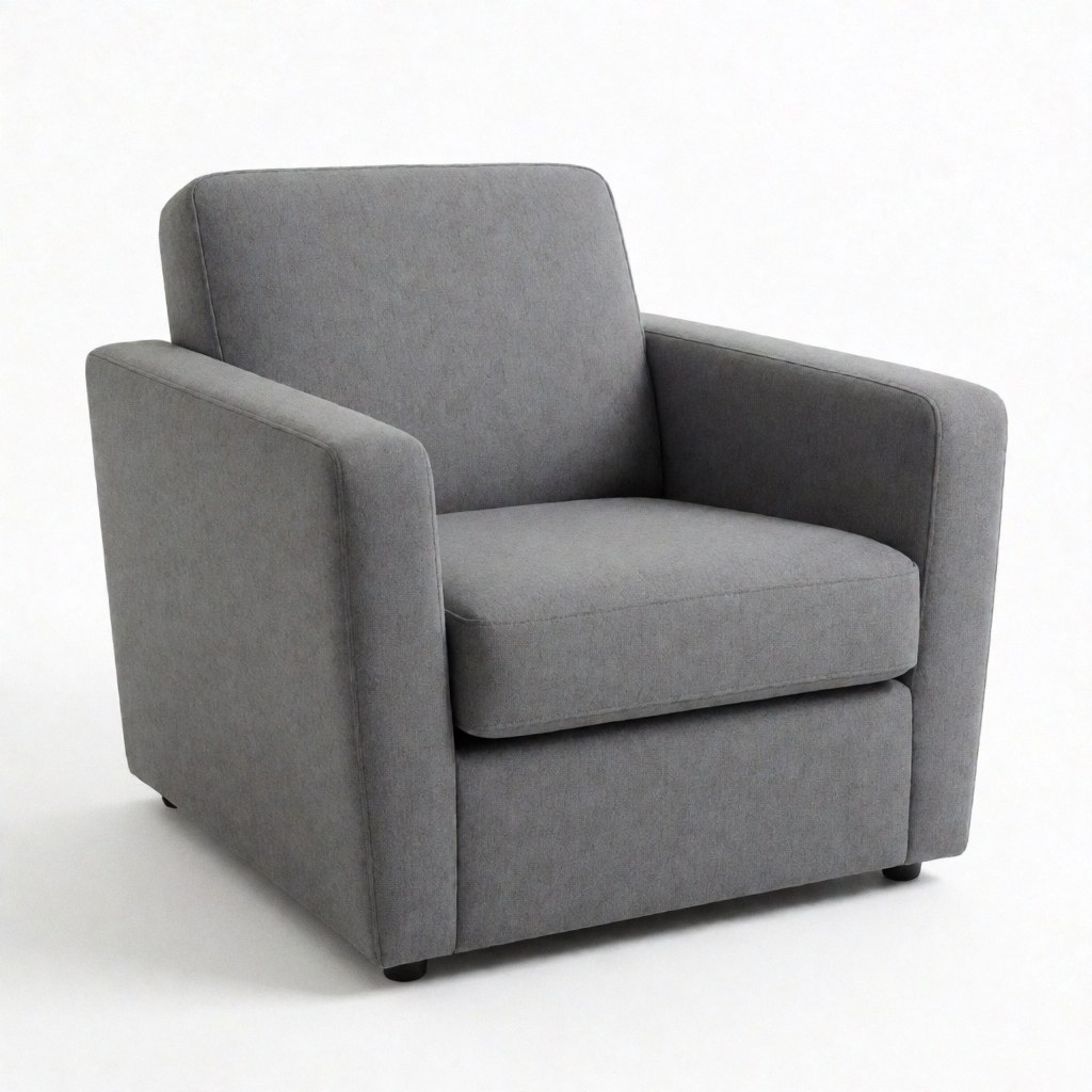 Modern gray upholstered chair with clean lines and visible fabric texture, suitable for living room, dining area, or office use.