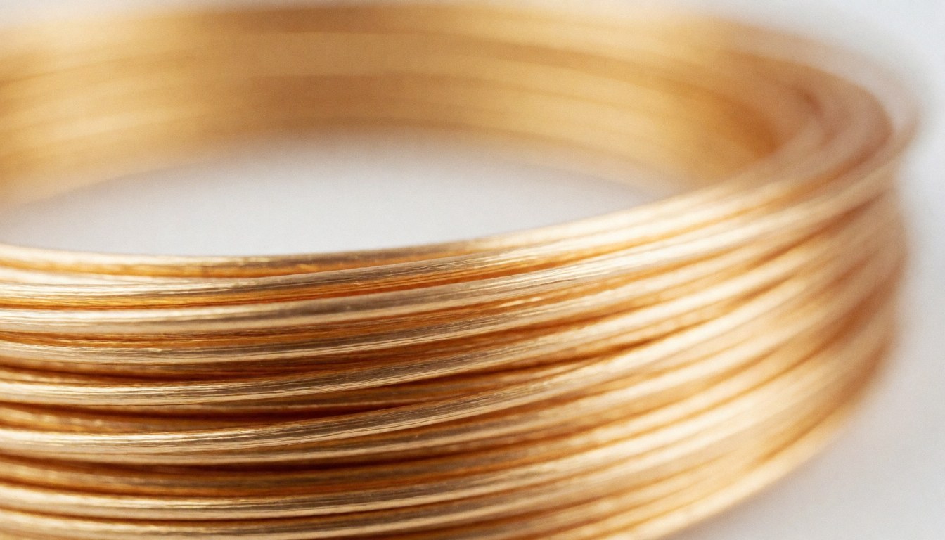 Shiny copper wire coils on a soft white background.