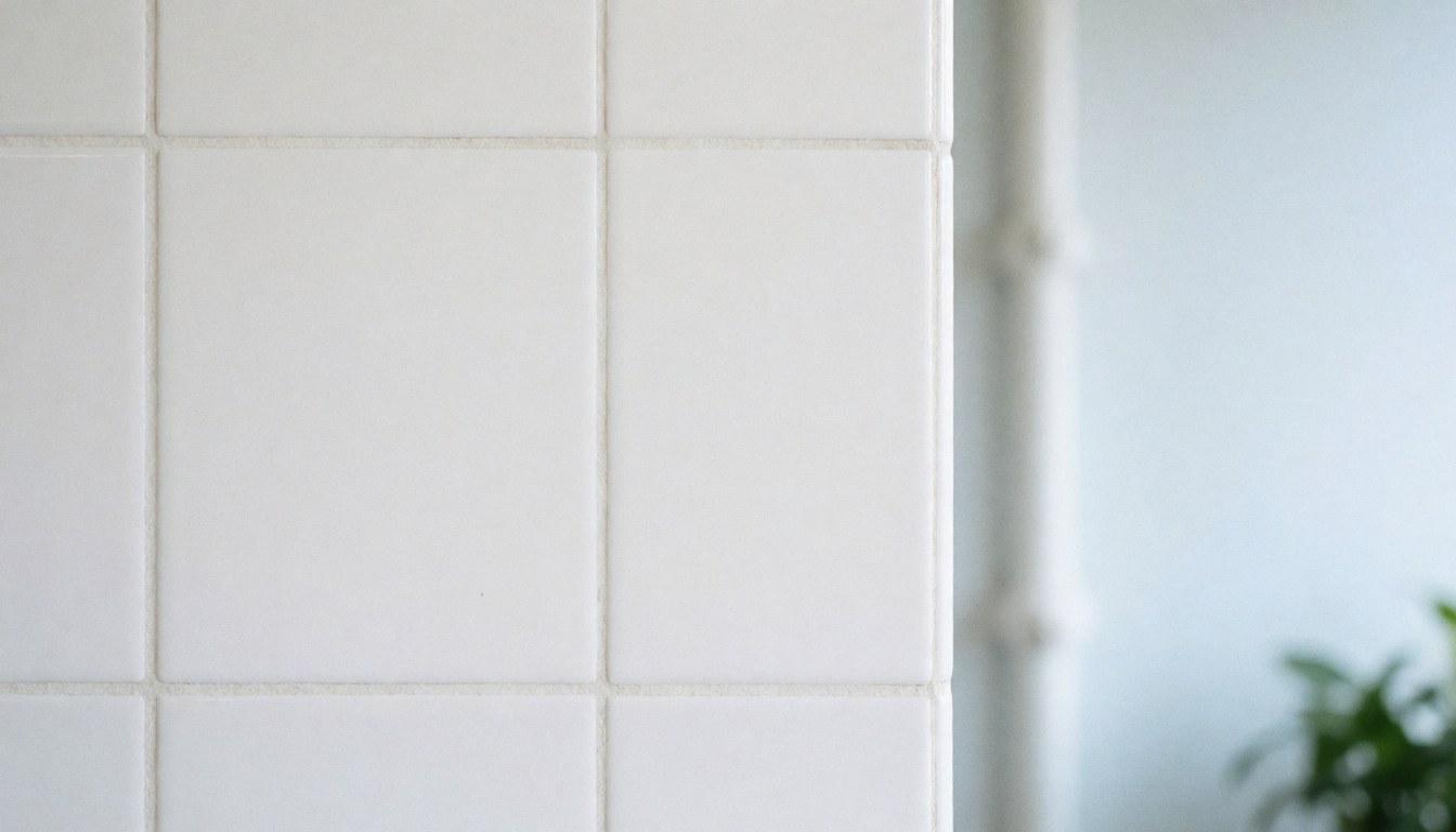 Clean white tile wall with grout lines, ideal for any business.