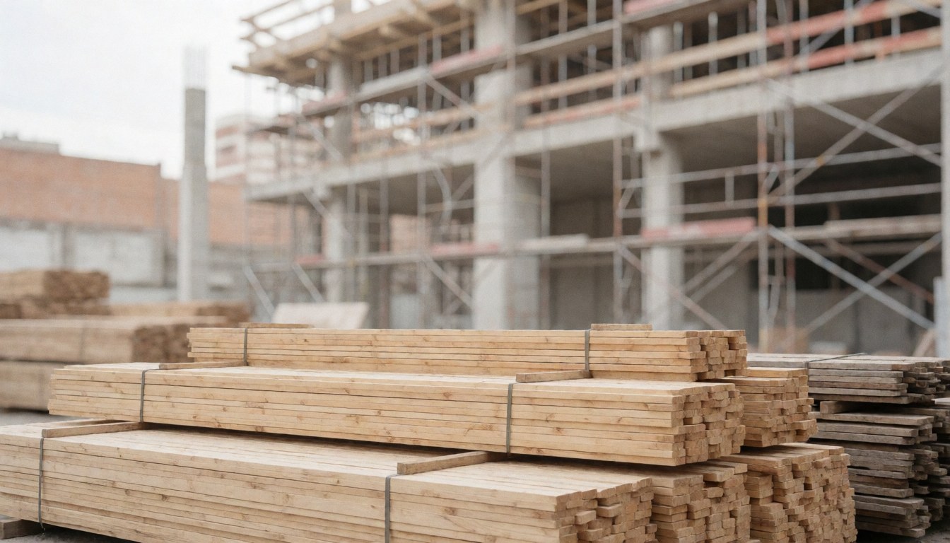 A soft, out-of-focus wooden texture serving as a neutral background for business text overlays in construction projects