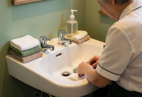 A clean white hair washing basin with towels and shampoo bottles ready for service in a professional salon