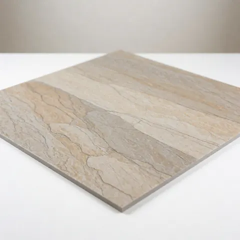Laminate flooring sample featuring a stone pattern on a white background with a neutral gradient, suitable for interior design and construction projects.