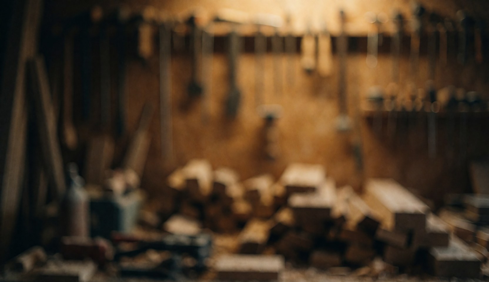 A warm amber-toned workshop background featuring blurred tools and wood textures, ideal for carpentry or construction business websites.