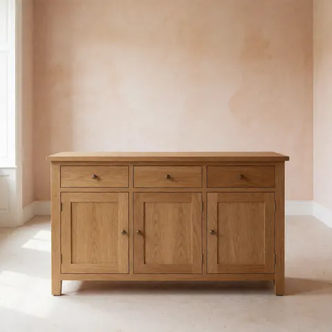 A close-up view of a custom-made wooden cabinet with a natural oak finish, showcasing fine craftsmanship and clean lines suitable for modern interior design.