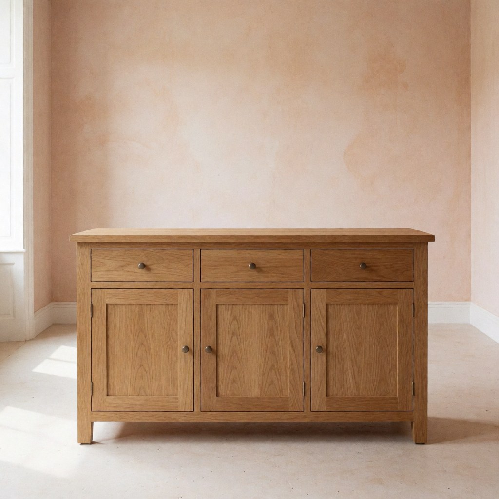 A close-up view of a custom-made wooden cabinet with a natural oak finish, showcasing fine craftsmanship and clean lines suitable for modern interior design.
