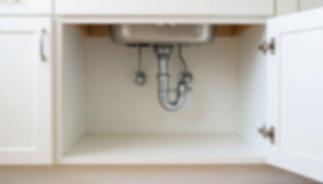 A clean, blurred white cabinet under a sink, providing a professional and organized background for business text and teamwork themes.