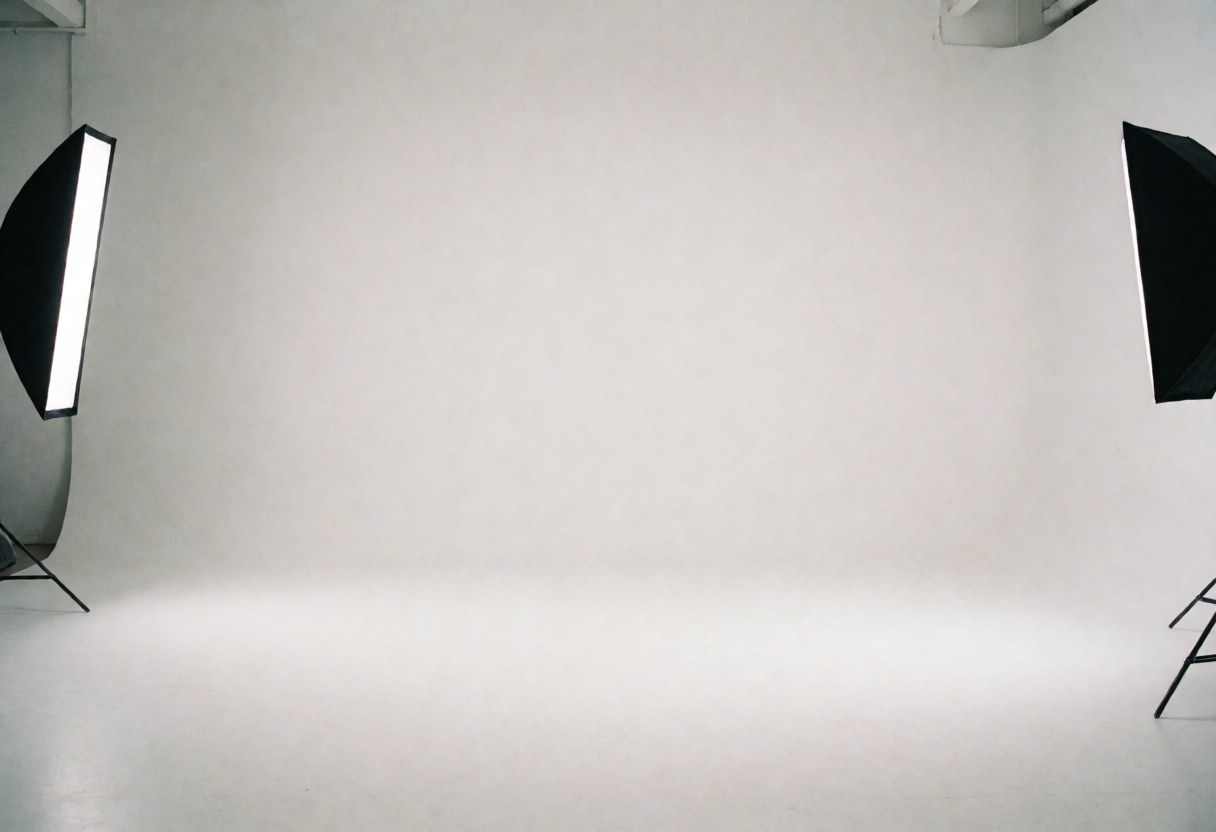 Clean white studio space with professional lighting equipment, ideal for business portraits and corporate photography.