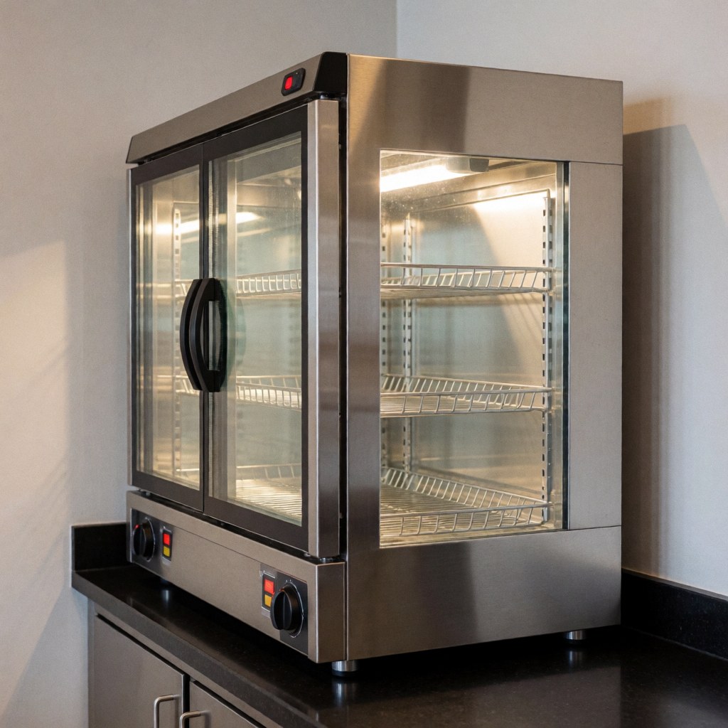 Close-up view of a stainless steel tapas serving station with multiple compartments, designed for efficient food preparation and service in a professional commercial kitchen environment.