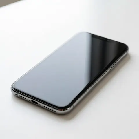 A sleek modern smartphone displayed on a clean white surface with professional studio lighting highlighting its design and screen.
