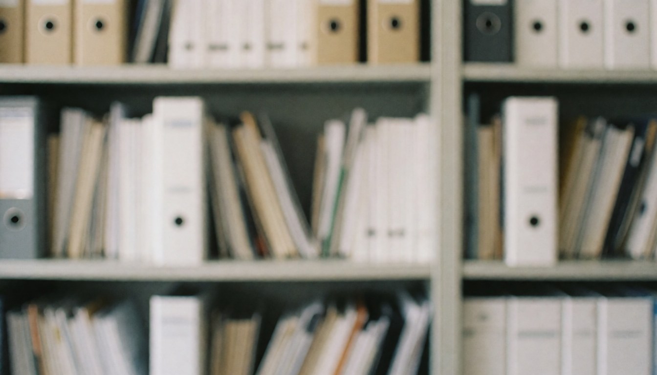 A clean office shelf background with organized files and folders, suitable for human resources and business presentations