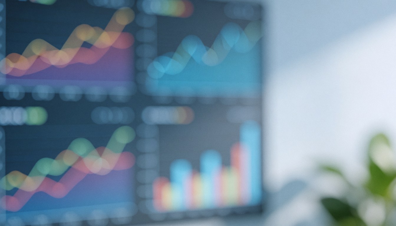 Abstract background featuring digital charts and graphs in blue and gray tones, suitable for marketing reports and business analytics presentations
