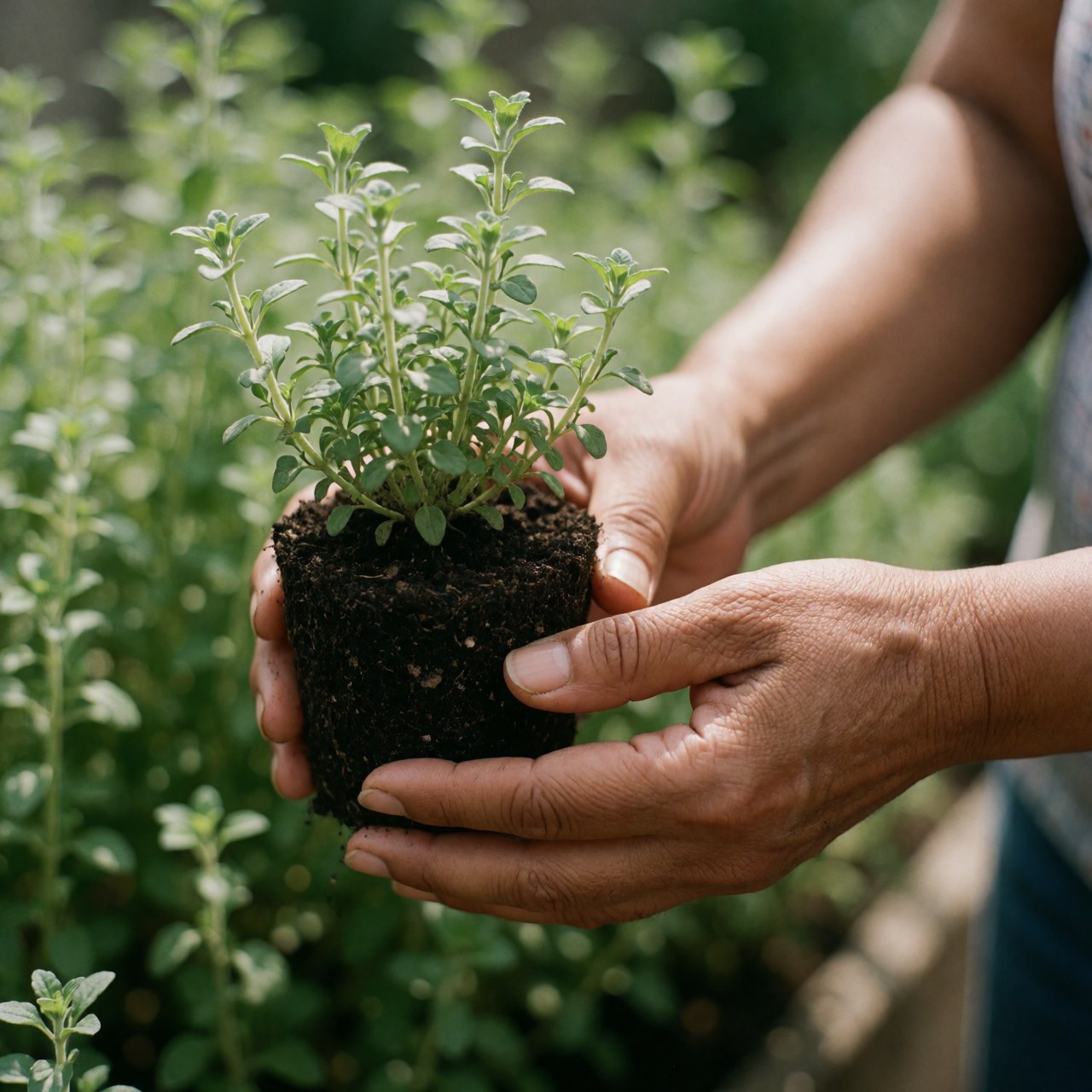 Hands holding a potted plant ready for delivery, showcasing professional landscaping services and garden care products for customers.