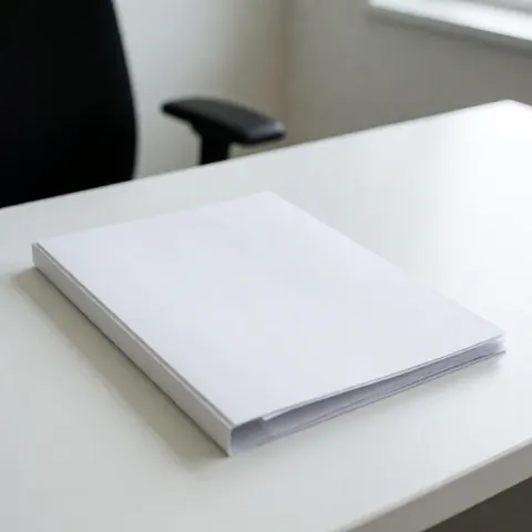 A medical diagnostic report document placed on a clean white desk in a professional laboratory or clinic setting, representing health and clinical results.