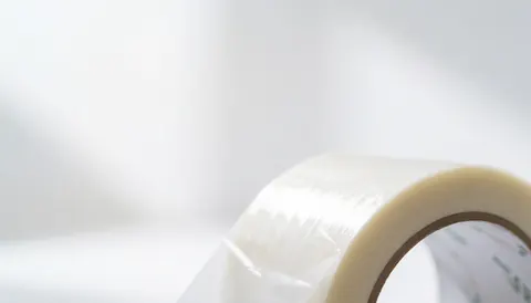 A close-up view of an abstract white adhesive tape roll serving as a clean and minimal background for text overlays in commercial designs