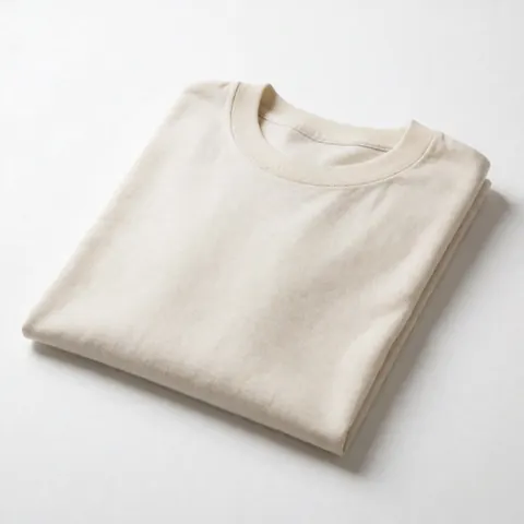 A plain white cotton t-shirt folded neatly on a clean white background, ideal for clothing store product photography and e-commerce listings.
