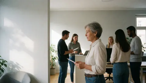 Modern HR office with gray walls, natural light, and professionals working at computers with documents in an open workspace.