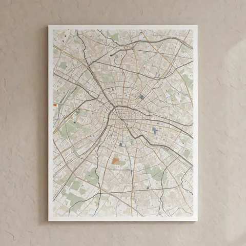 A minimalist earth-toned map of Paris displayed as a wall mural, suitable for travel agency decor and tourism business branding