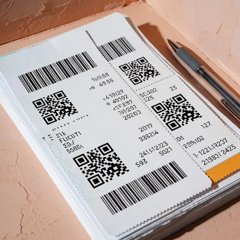 Close-up view of printed travel itineraries, boarding passes, and a pen arranged neatly on a wooden desk surface for trip planning