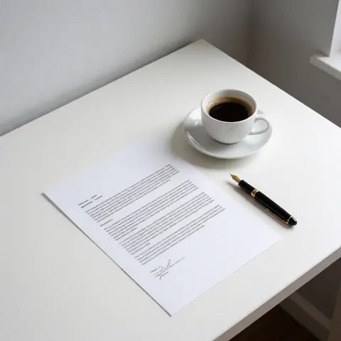 A signed legal contract and a black ink pen resting on a clean white desk, symbolizing professional business services and legal consultation.