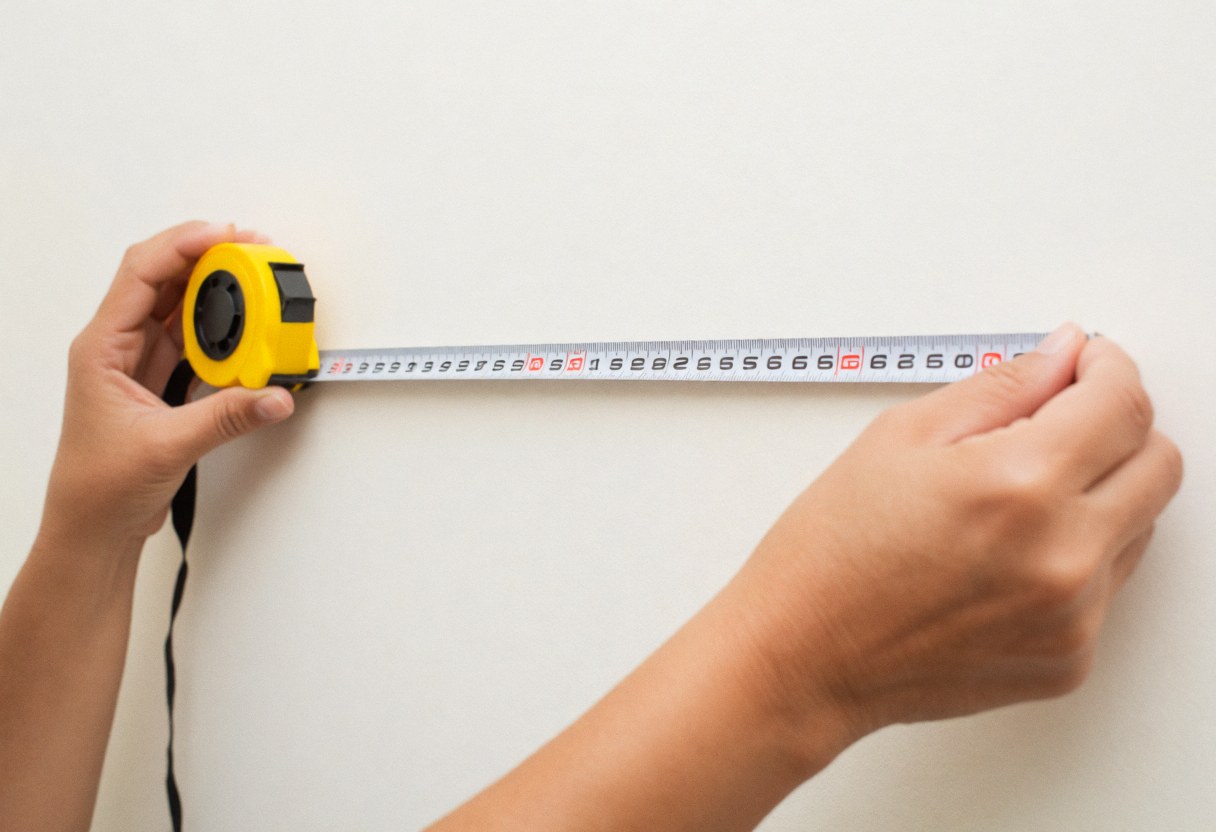 Close-up of hands using a tape measure to check wall dimensions for property assessment