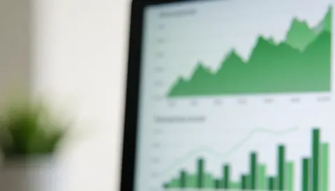 Abstract background featuring green financial charts on a screen, suitable for accounting text overlays with a professional and soft atmosphere.