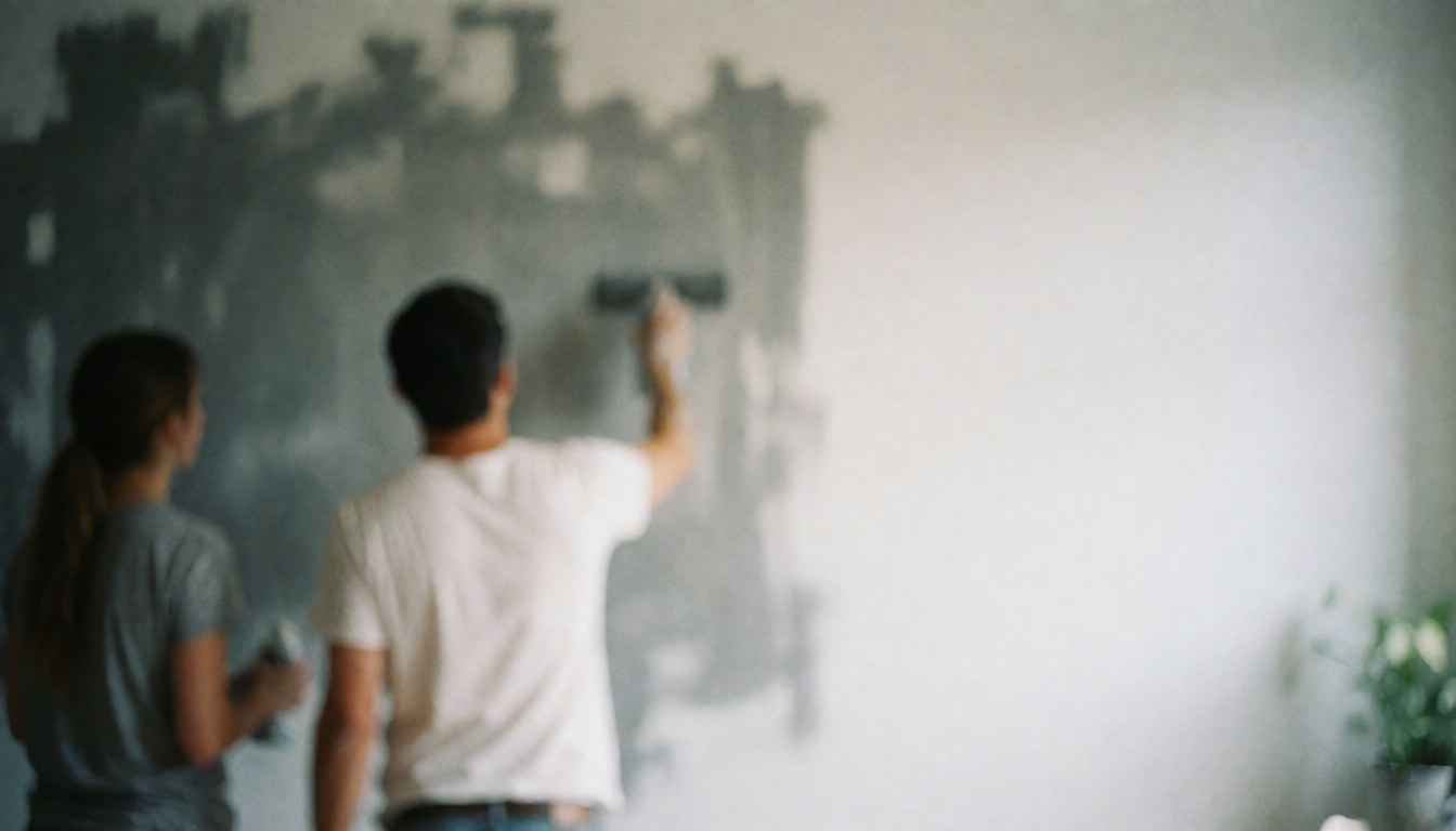 Soft focus background featuring blurred strokes of gray and white paint, ideal for text overlay in house painting business marketing materials.