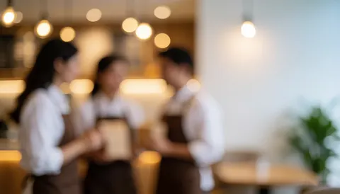 A warm, out-of-focus background featuring soft bokeh lights suitable for a cozy coffee shop or cafe interior setting.