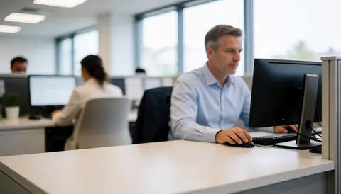 Customer service professionals working at computers in a clean, professional office environment suitable for business websites.