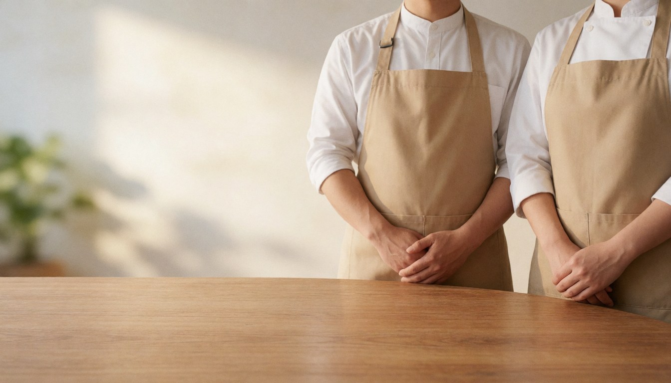 A close-up view of a blurred wooden table surface, providing a soft and neutral background suitable for overlaying text or business graphics.