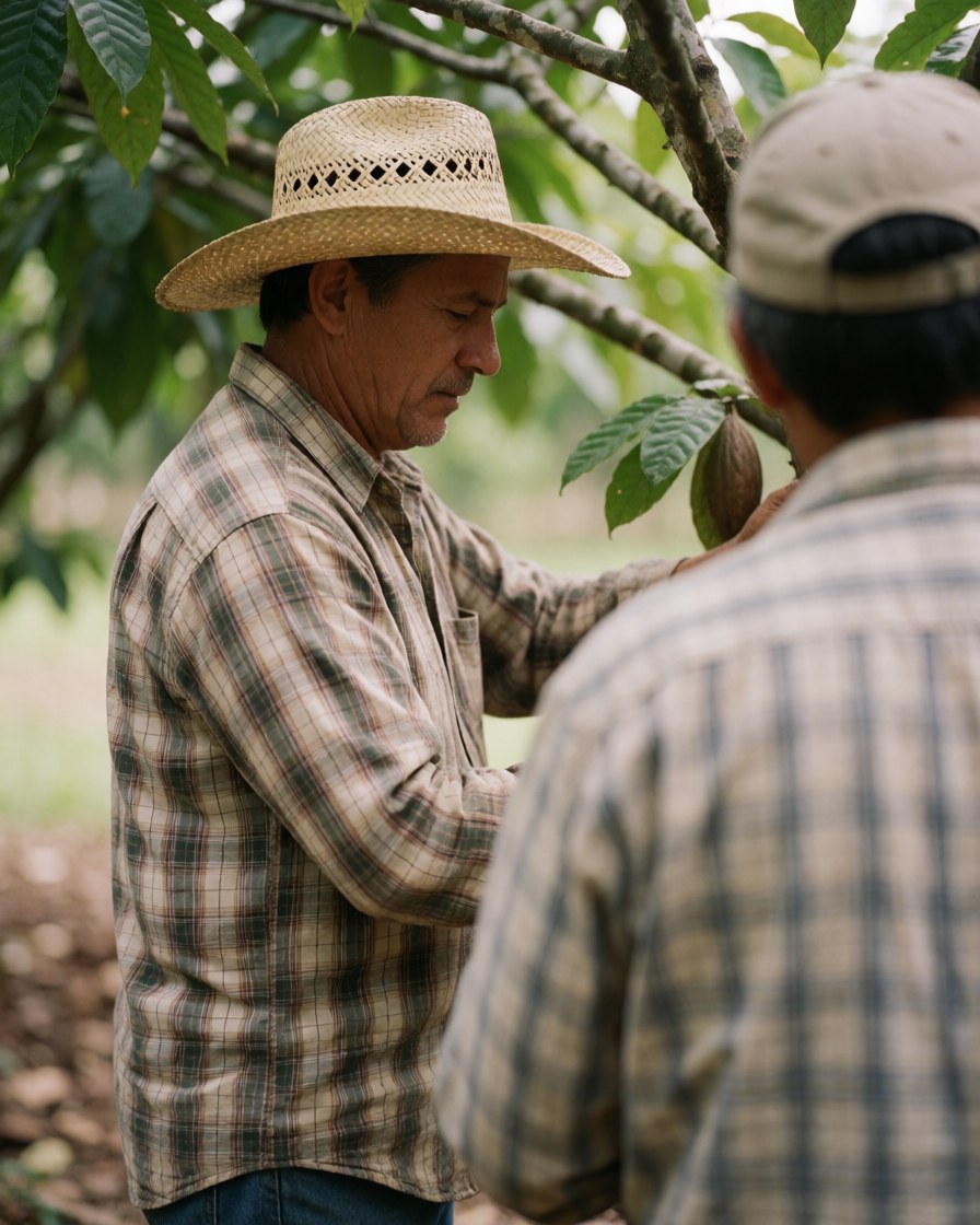 A cocoa farmer in Mexico smiling for the camera, representing the coffee and cacao farm industry.