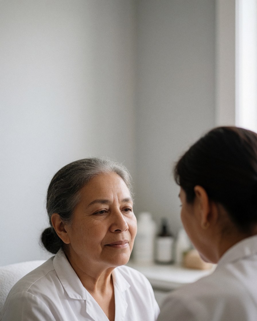 A smiling client with a relaxed and rejuvenated expression, showcasing the positive results of a professional spa treatment and massage therapy session.