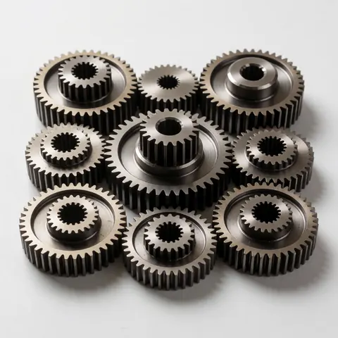 Detailed view of interlocking metal gears showcasing precision engineering and mechanical components used in industrial manufacturing processes
