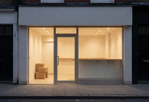 Exterior view of a bar featuring warm lighting, a glass entrance door, and a visible counter, suitable for branding and interior design concepts.