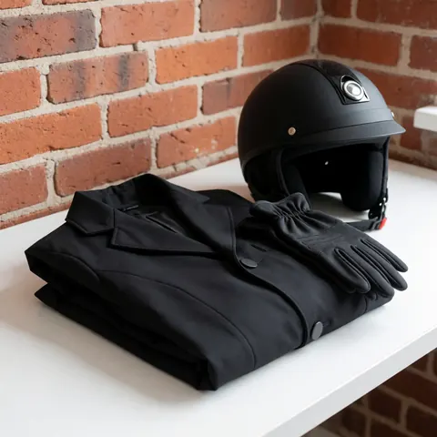 A protective gear kit including a helmet, gloves, and jacket for motorcycle safety training