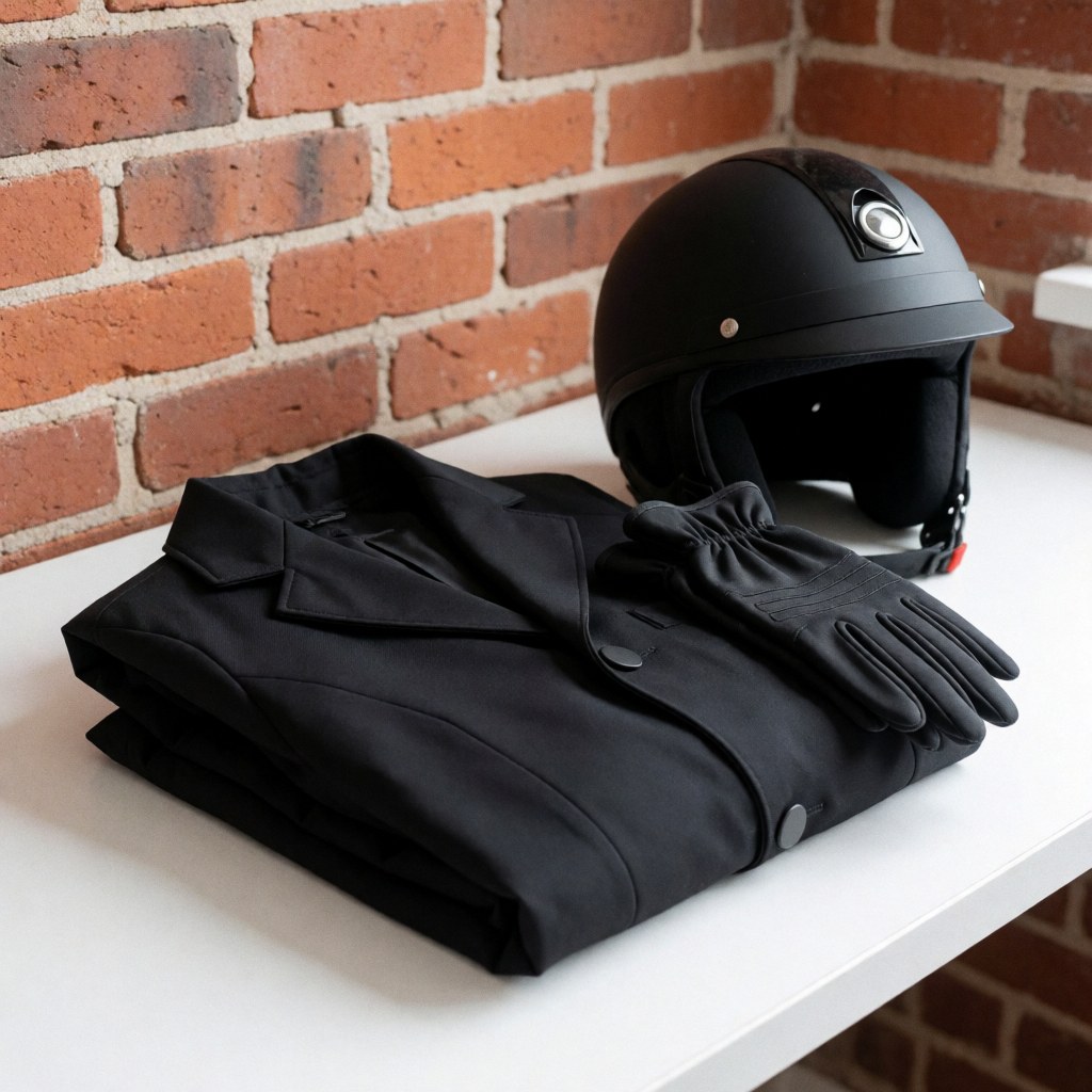 A protective gear kit including a helmet, gloves, and jacket for motorcycle safety training