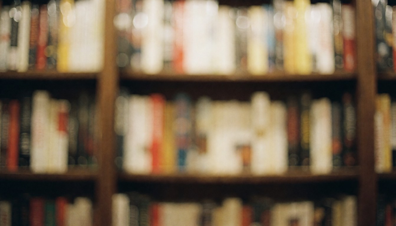 Soft focus background of bookstore shelves with warm tones, ideal for overlaying text or headlines in a retail setting