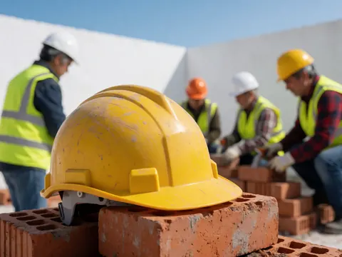 Detailed close-up view of a robust safety helmet used for protection in hardware and construction settings