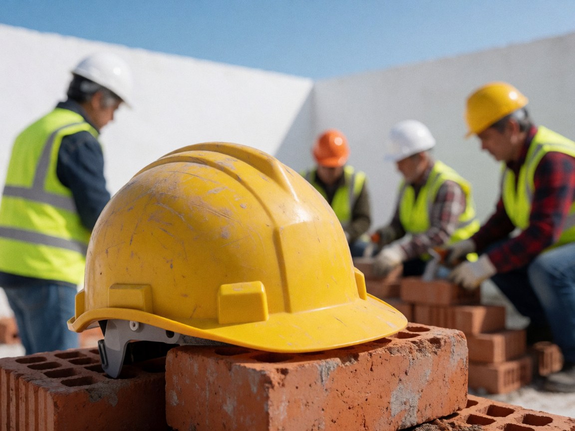 Detailed close-up view of a robust safety helmet used for protection in hardware and construction settings