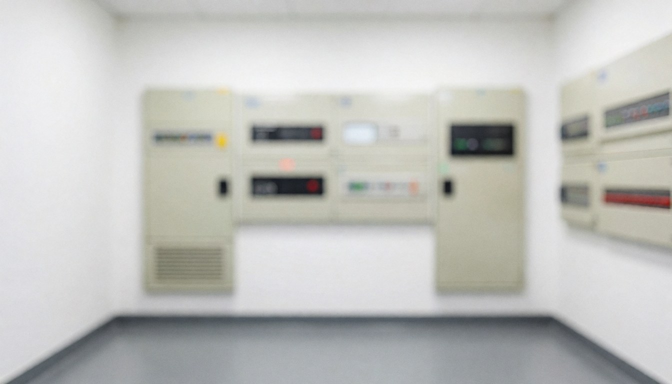 A clean and professional background featuring electrical panels and wiring, suitable for business text overlays with uniform lighting and a tidy industrial aesthetic.
