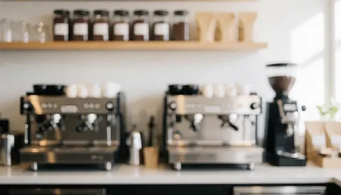 A clean and minimalist background featuring a coffee machine, ideal for morning themes and bar and cocktail business contexts